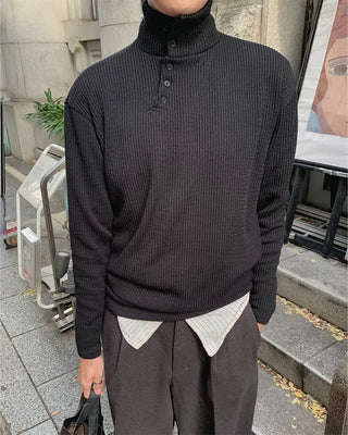 Side Button Point Half Neck Knit