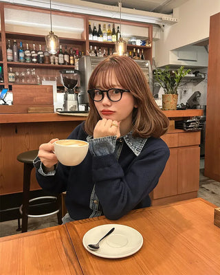 Denim-colored neck knit cardigan