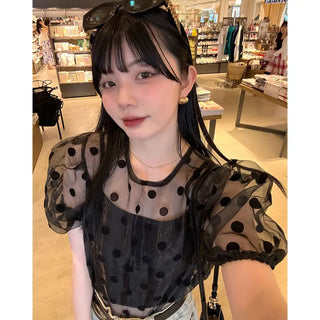 Polka Dot Puff Sleeve Blouse