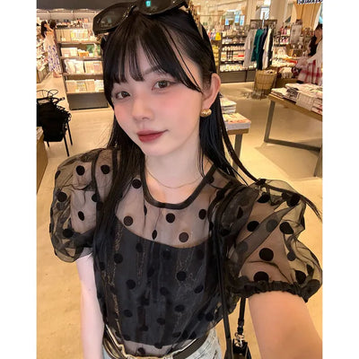Polka Dot Puff Sleeve Blouse