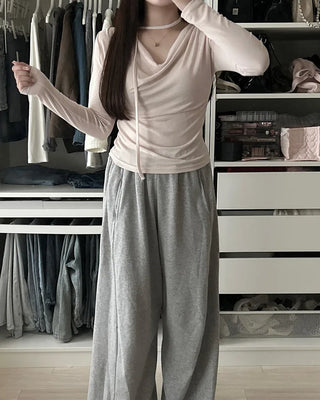 Drape neck strap point long sleeve shirt