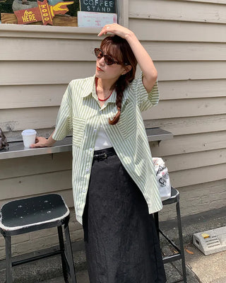 Oversized Striped Pocket Shirt