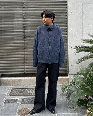 Polo collar multi-knit cardigan
