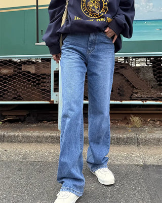 Washed wide denim pants