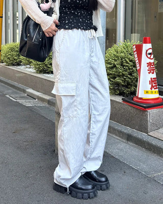 Cargo waist drawstring pants
