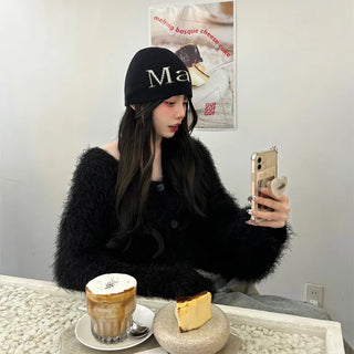 Fur knit cardigan