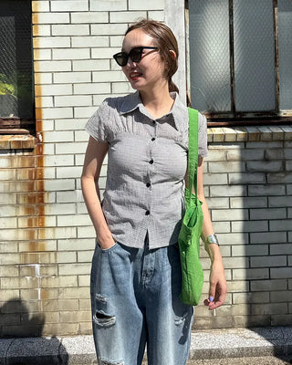 Slim-fit check short-sleeve shirt