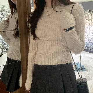 Ribbed round neck inner knit T-shirt (2c)