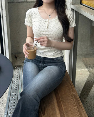 Mini Flower Lace Point Half T-Shirt