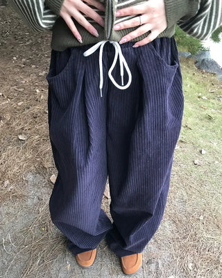 Corduroy wide-leg pants with elastic waistband