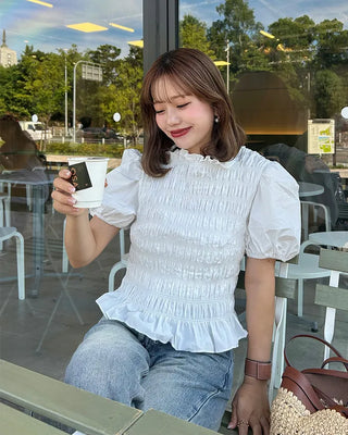 Smoked Frill Puff Blouse