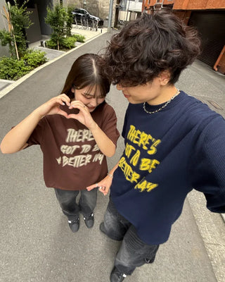 (Unisex) Marker Lettering Knit Half T-Shirt