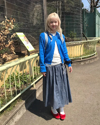 Vintage check midi skirt