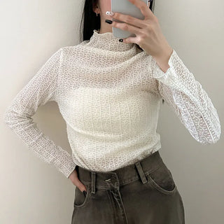 Patterned sheer long T-shirt