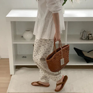 Floral print waffle jogger pants