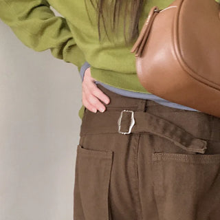 Wide buckle chino pants