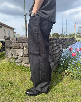 Non-faded striped denim pants