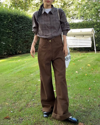 Back buckle cotton pants