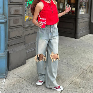 Vintage wide-leg denim pants