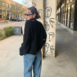 Fluffy Slit Half-Neck Knit