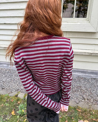 Round neck striped knit cardigan
