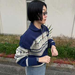 Patterned Half-Zip Knit Sweater
