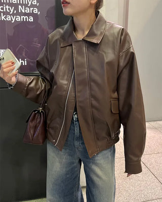 Oversized Collar Faux Leather Jacket
