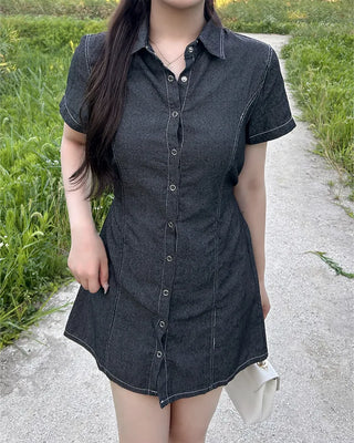 Rear Ribbon Denim Mini Dress