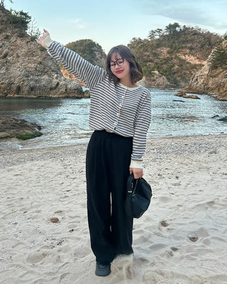 Round neck striped cardigan