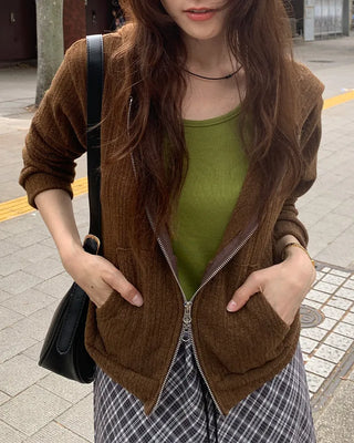Zip-up knit hoodie