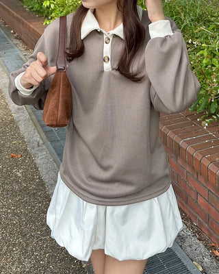 Open-collar double-button knit