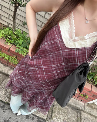 Asymmetrical check camisole dress
