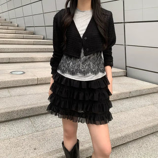 [Pants-style lining] Chiffon tiered mini skirt