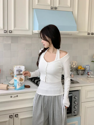 Halter neck sleeveless top & cardigan set