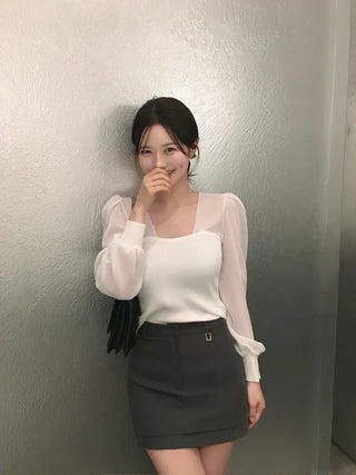 Chiffon knit top blouse