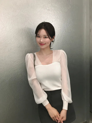 Chiffon knit top blouse