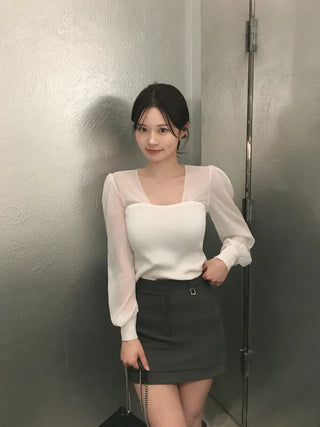 Chiffon knit top blouse