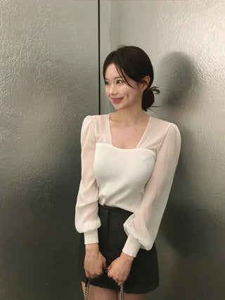Chiffon knit top blouse