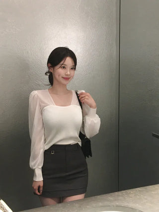 Chiffon knit top blouse