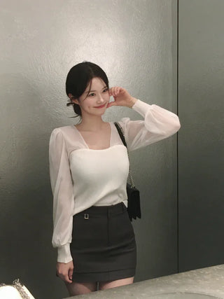 Chiffon knit top blouse