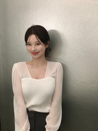 Chiffon knit top blouse