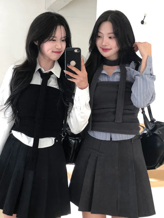 [2pcs] Knit Top and Tie Set