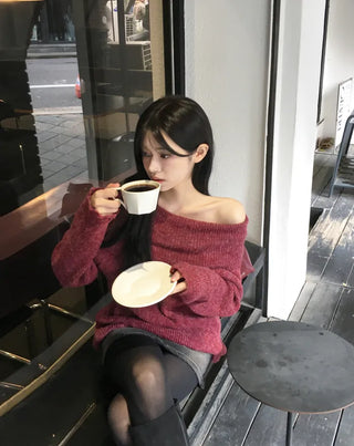 Distressed off-shoulder knit (4 colors)