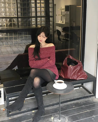 Distressed off-shoulder knit (4 colors)