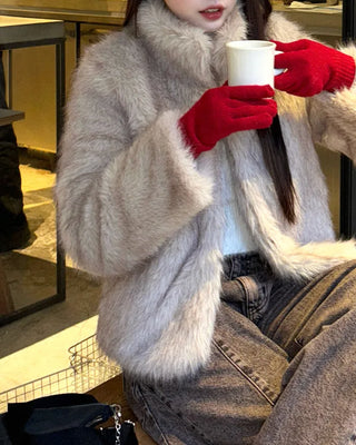 High-neck fur jacket