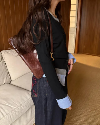Shirt-layered cardigan