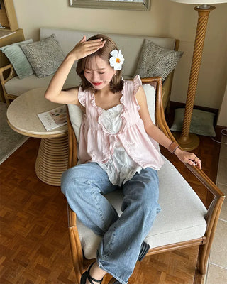 Layered frill ribbon blouse