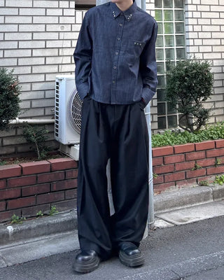 Cropped rivet denim long shirt