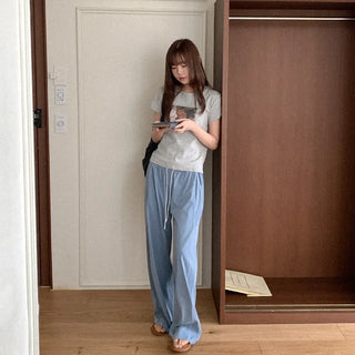 Pigmented wide-leg elastic waist pants