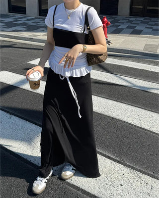 Two-tone string maxi skirt